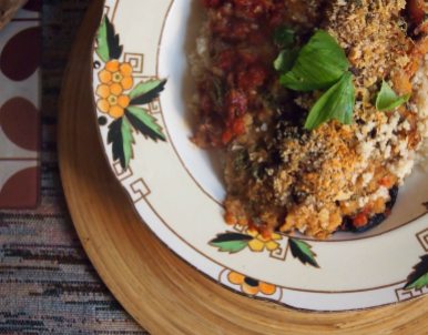 stuffed baked aubergines - a traditional syrian dish - veganised