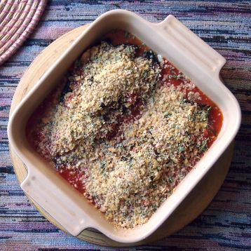 sprinkle the dish with herbed breadcrumbs