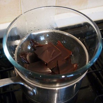 place broken chocolate in a bowl over a saucepan of gently boiling water ...making sure water doesn't touch base of bowl